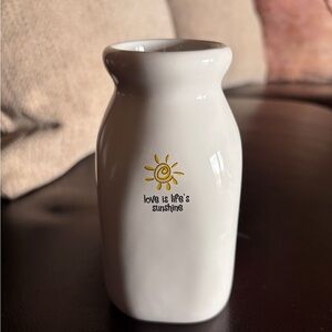 Small White Ceramic Vase with Sun Design